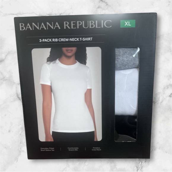 Banana Republic Tops - Banana Republic Classic White, Grey & Black Crew-Neck T-Shirt 3-Pack- Size XL